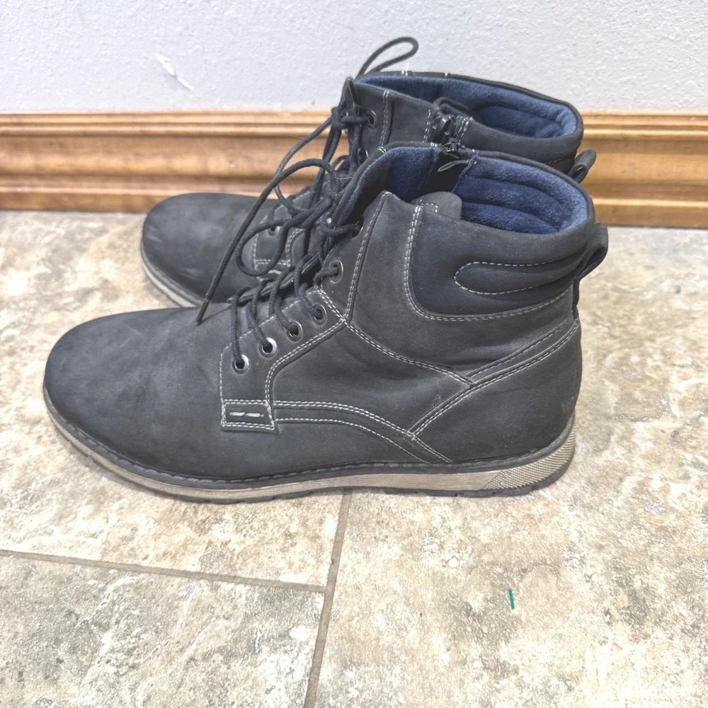 Mens Dark Blue Lace Up Boots Size 7M Side Zip Casual Work Chukka Style‎